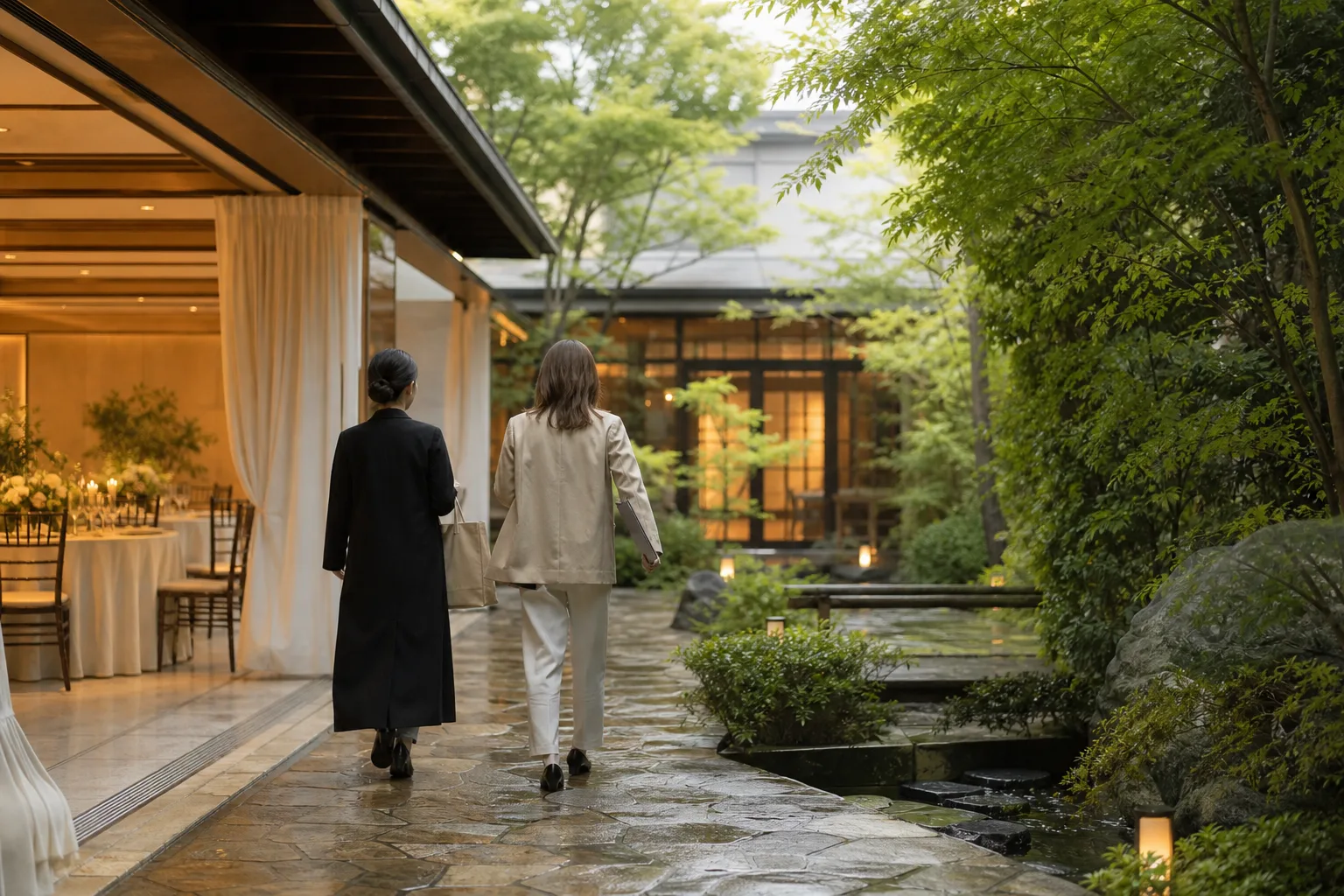 ガーデンウェディングの雨対策。代替場所まで歩いてみる