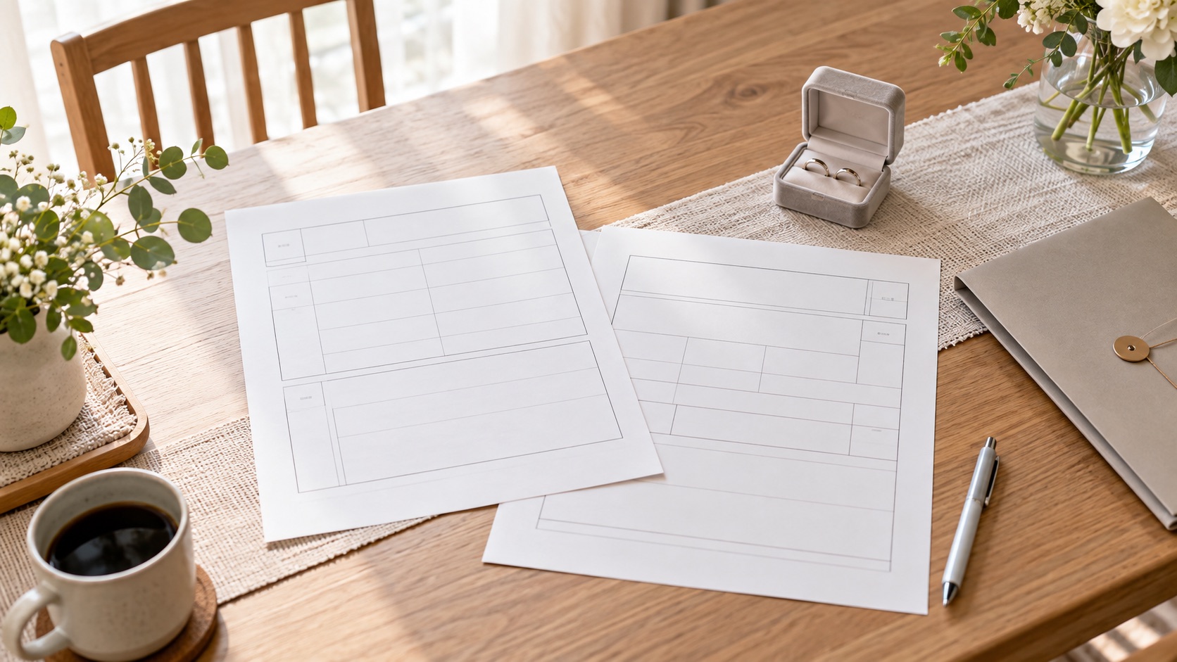 結婚後の証明書と式準備を分けて整理するテーブルのテーマ画像