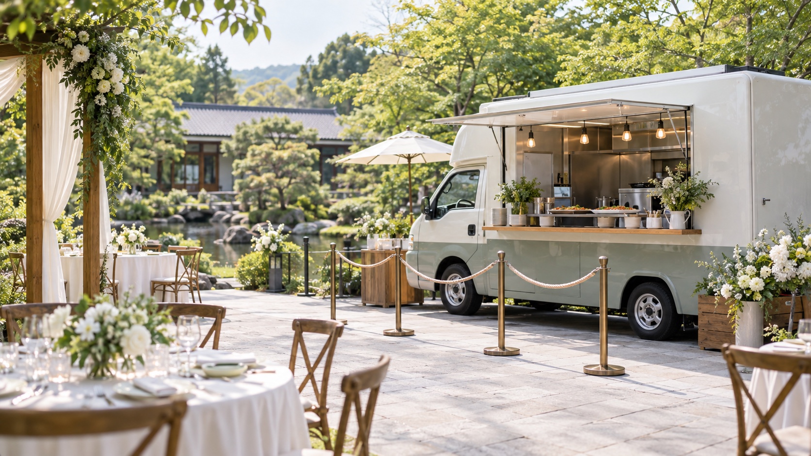 結婚式のガーデンで安全な提供動線を整えたキッチンカー演出のテーマ画像